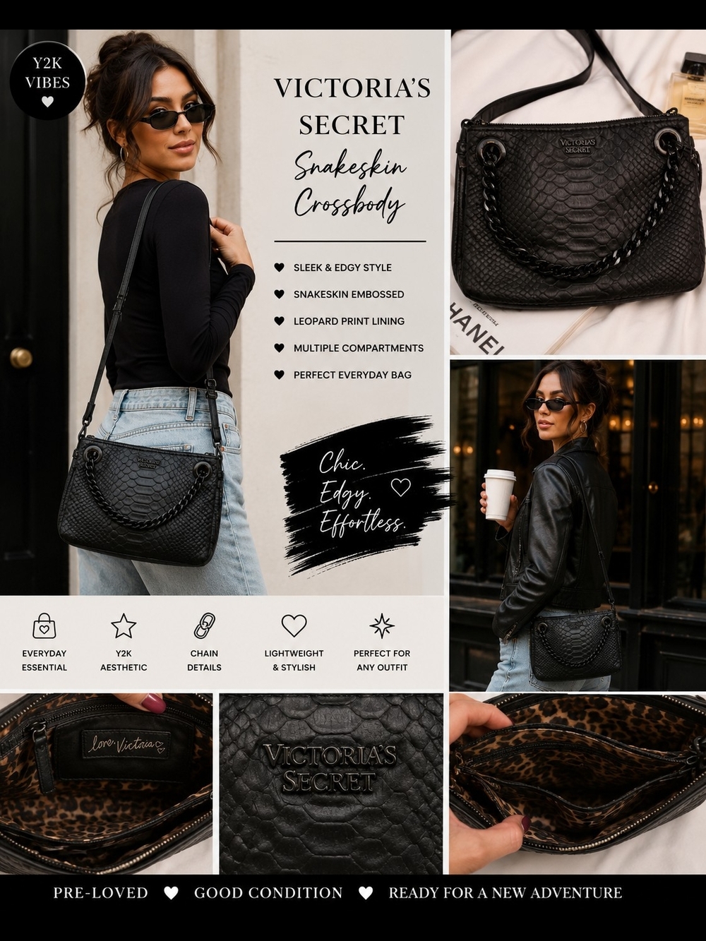 🖤✨️Victoria's Secret Black Snakeskin Crossbody Bag🖤✨️